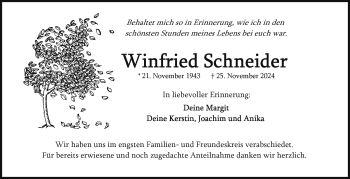 Traueranzeige von Winfried Schneider von Frankenpost