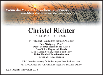 Traueranzeige von Christel Richter von Südthüringer Presse