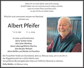 Traueranzeige von Albert Pfeifer von Südthüringer Presse