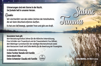 Traueranzeige von Sabine Tumma von Südthüringer Presse