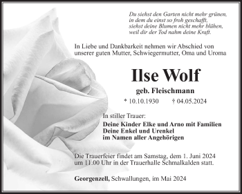 Traueranzeige von Ilse Wolf von Südthüringer Presse