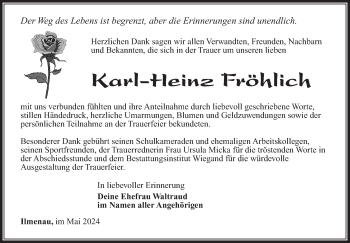 Traueranzeige von Karl-Heinz Fröhlich von Südthüringer Presse