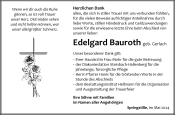 Traueranzeige von Edelgard Bauroth von Südthüringer Presse