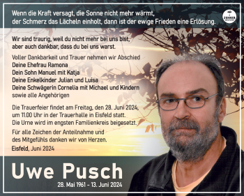 Traueranzeige von Uwe Pusch von Südthüringer Presse