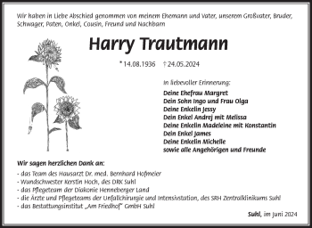 Traueranzeige von Harry Trautmann von Südthüringer Presse