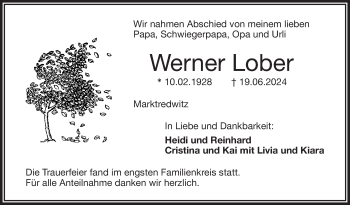 Traueranzeige von Werner Lober von Frankenpost