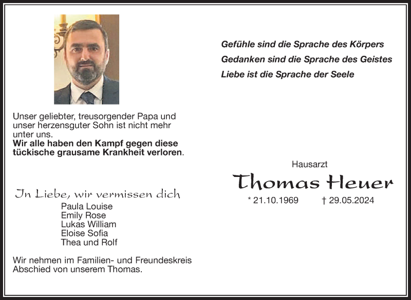  Traueranzeige für Thomas Heuer vom 19.06.2024 aus Südthüringer Presse