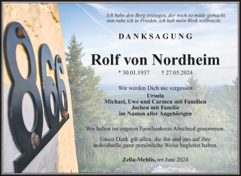 Traueranzeige von Rolf von Nordheim von Südthüringer Presse