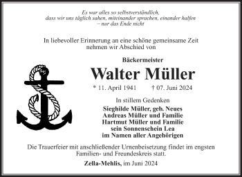 Traueranzeige von Walter Müller von Südthüringer Presse