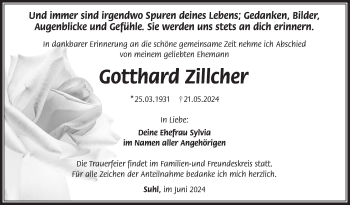 Traueranzeige von Gotthard Zillcher von Südthüringer Presse