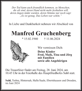 Traueranzeige von Manfred Gruchenberg von Südthüringer Presse