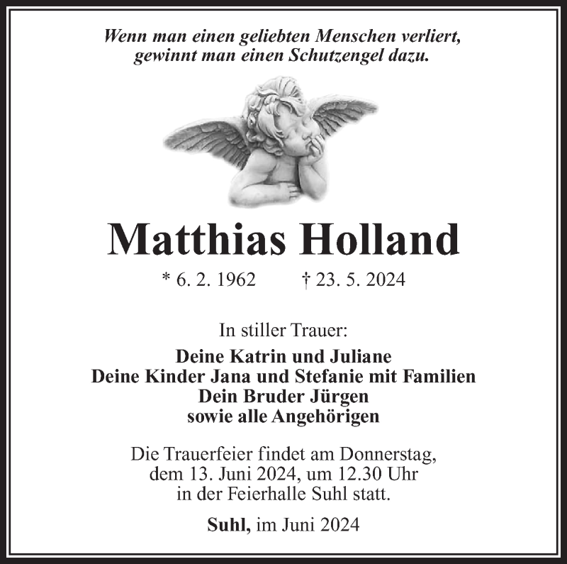  Traueranzeige für Matthias Holland vom 01.06.2024 aus Südthüringer Presse