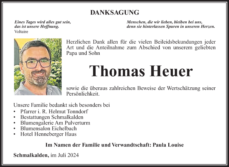  Traueranzeige für Thomas Heuer vom 06.07.2024 aus Südthüringer Presse