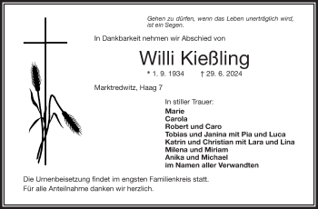 Traueranzeige von Willi Kießling von Frankenpost