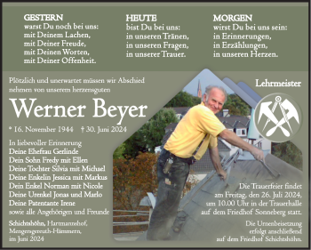 Traueranzeige von Werner Beyer von Südthüringer Presse