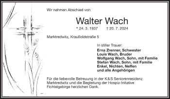 Traueranzeige von Walter Wach von Frankenpost