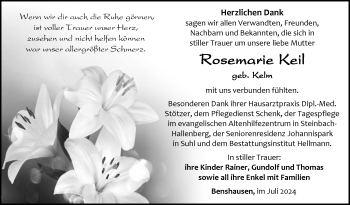 Traueranzeige von Rosemarie Keil von Südthüringer Presse