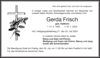 Traueranzeige von Gerda Frisch von Frankenpost