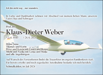 Traueranzeige von Klaus-Dieter Weber von Südthüringer Presse