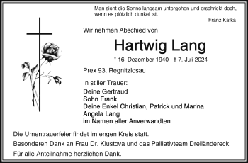 Traueranzeige von Hartwig Lang von Frankenpost