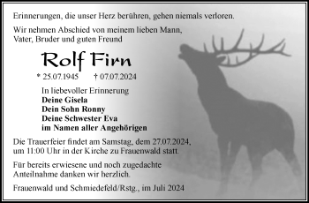 Traueranzeige von Rolf Firn von Südthüringer Presse
