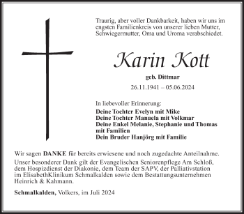Traueranzeige von Karin Kott von Südthüringer Presse