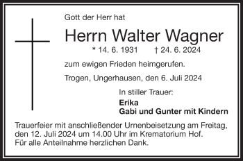 Traueranzeige von Walter Wagner von Frankenpost
