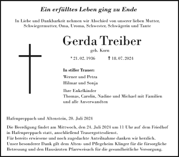 Traueranzeige von Gerda Treiber von Neue Presse Coburg