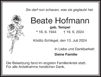 Traueranzeige von Beate Hofmann von Frankenpost