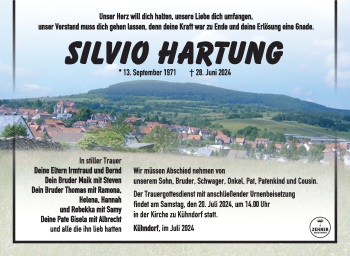 Traueranzeige von Silvio Hartung von Südthüringer Presse