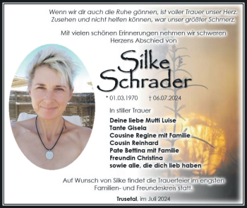 Traueranzeige von Silke Schrader von Südthüringer Presse
