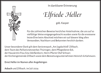 Traueranzeige von Elfriede Heller von Südthüringer Presse