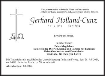 Traueranzeige von Gerhard Holland-Cunz von Südthüringer Presse