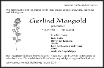 Traueranzeige von Gerlind Mangold von Südthüringer Presse