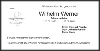 Traueranzeige von Wilhelm Werner von Frankenpost