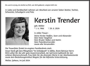 Traueranzeige von Kerstin Trender von Südthüringer Presse