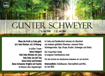 Traueranzeige von Gunter Schweyer von Südthüringer Presse