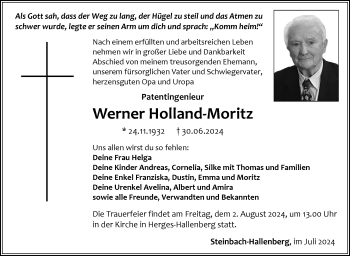 Traueranzeige von Werner Holland-Moritz von Südthüringer Presse