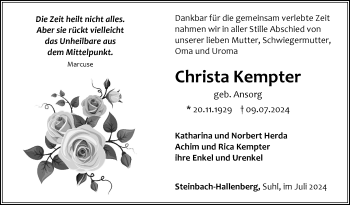 Traueranzeige von Christa Kempter von Südthüringer Presse
