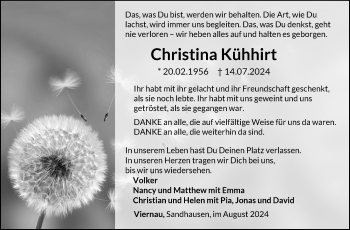 Traueranzeige von Christina Kühhirt von Südthüringer Presse