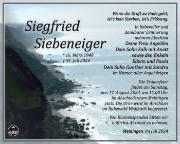 Traueranzeige von Siegfried Siebeneiger von Südthüringer Presse