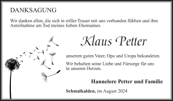 Traueranzeige von Klaus Petter von Südthüringer Presse