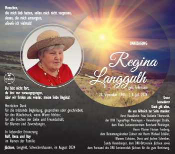 Traueranzeige von Regina Langguth von Südthüringer Presse