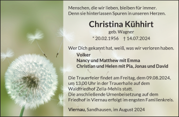 Traueranzeige von Christina Kühhirt von Südthüringer Presse