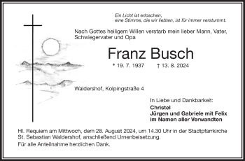 Traueranzeige von Franz Busch von Frankenpost