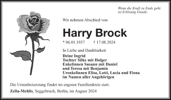 Traueranzeige von Harry Brock von Südthüringer Presse