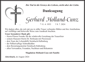 Traueranzeige von Gerhard Holland-Cunz von Südthüringer Presse