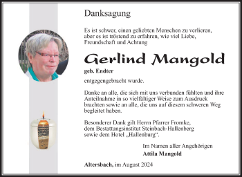 Traueranzeige von Gerlind Mangold von Südthüringer Presse