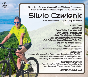 Traueranzeige von Silvio Czwienk von Südthüringer Presse