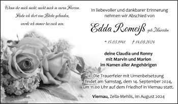 Traueranzeige von Edda Romeiß von Südthüringer Presse